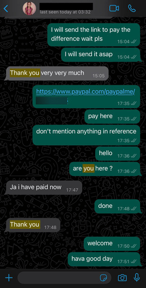 WhatsApp customer review showing positive IPTV feedback